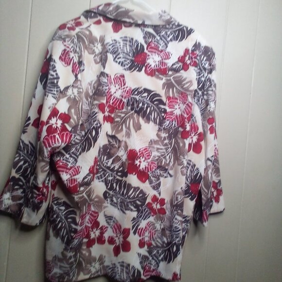 Allison Daley Blouse 16 Button Up 3/4 Sleeve Textured Floral Brown Red - Picture 3 of 13